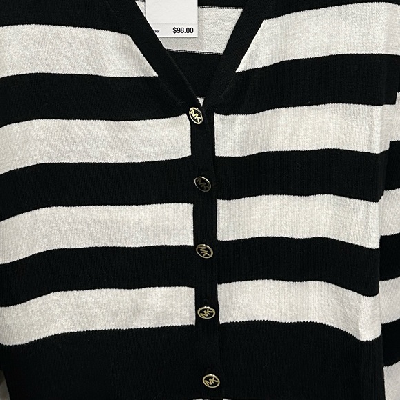 NWT 🩷 Michael Michael Kors Black and White button up sweater /cardigan - L - Picture 4 of 8